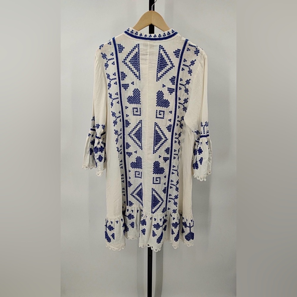 NWT- FARM  Rio Cream and Blue Embroidered Dress - Picture 5 of 5